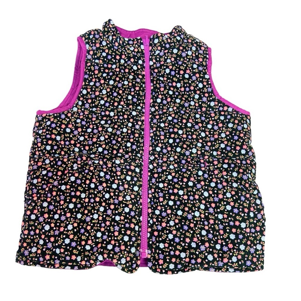 Hanna Andersson girl’s black pink corduroy floral reversible vest 16” pit to pit